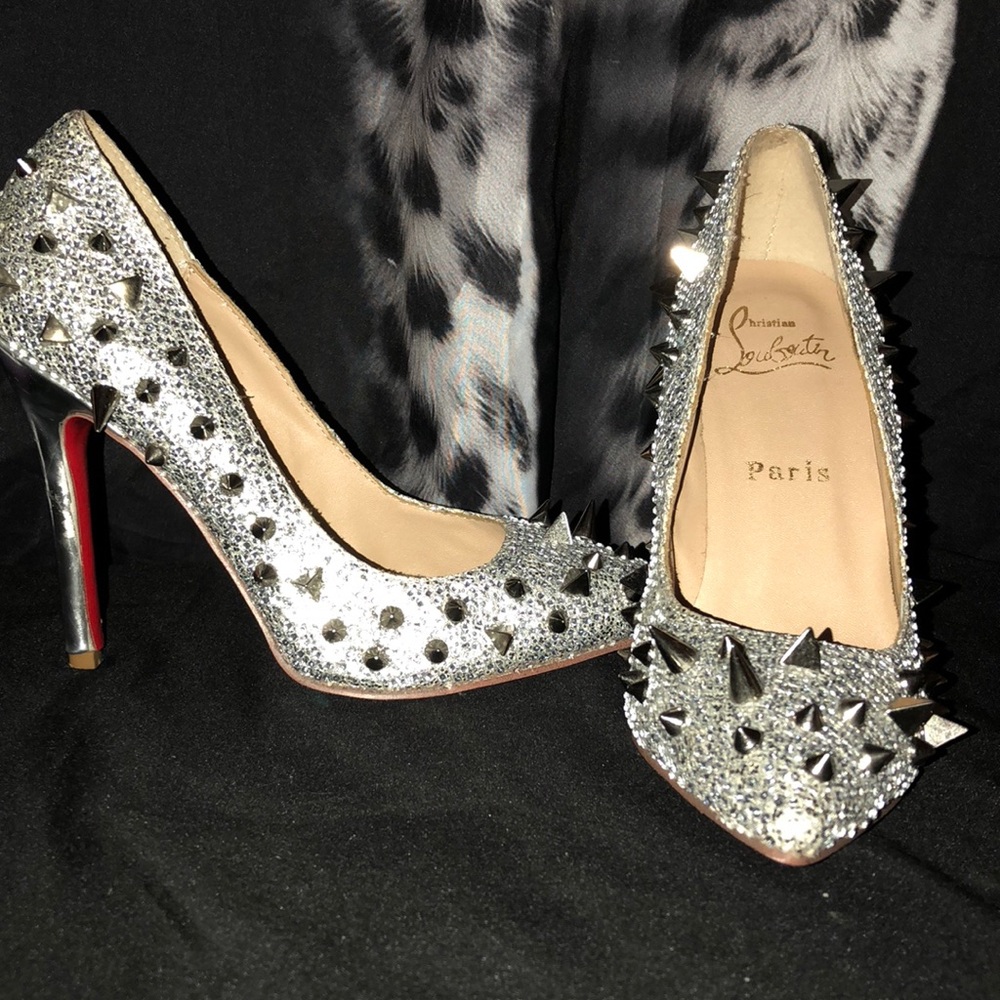 Christian LouBoutin Silver Pumps. Cute Red Bottoms